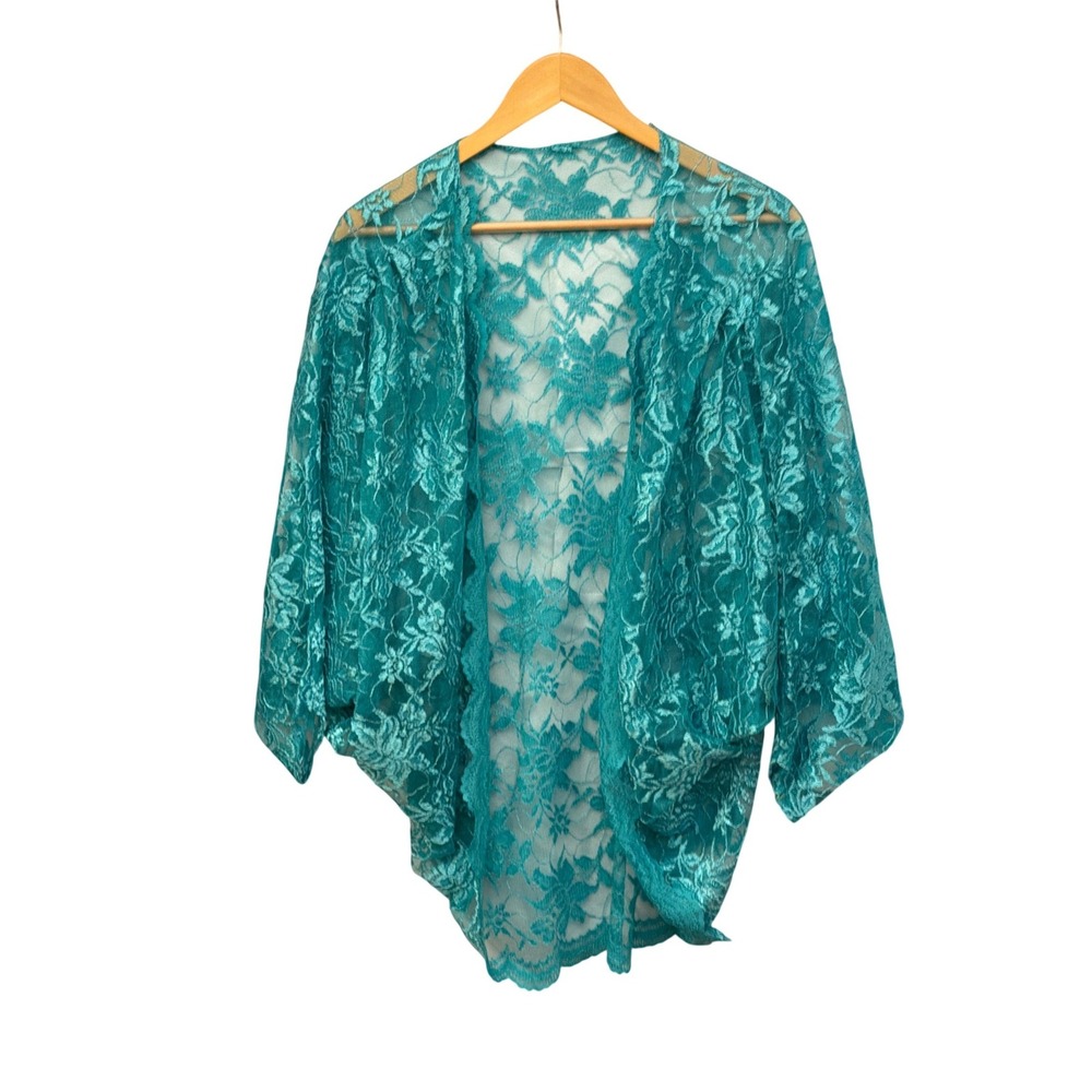 Vintage Teal Lace Cardigan Boho Mermaidcore Festival Ethereal Layering Dressy